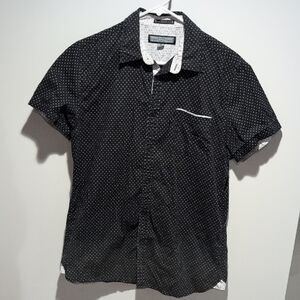PD&C Black Short-Sleeve Button-Down with White Dot Print